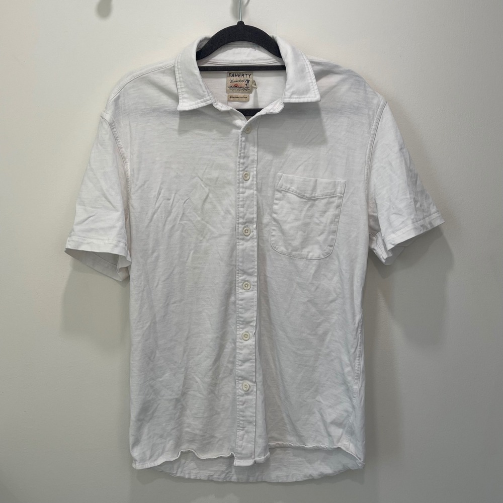 Faherty Sunwashed White Organic Cotton Short Sleeve Button Down MXS2310-WHT